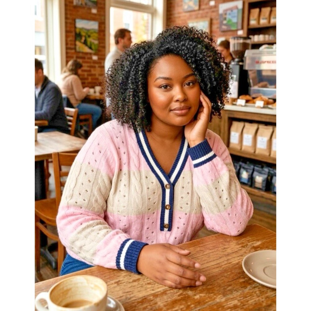 Torrid NEW womens 1/2 button long sleeve open knit pink blue sweater sz 0 US L